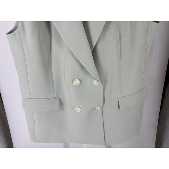 Veronica Beard Mint Green Double-Breasted Vest – Sleeveless Blazer Jacket - Picture 6 of 6
